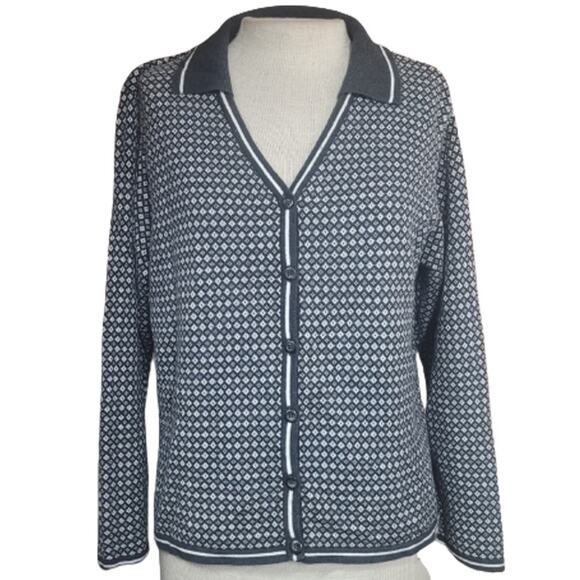 Black Collared Button Front Cardigan Sweater Size Medium - Picture 1 of 4